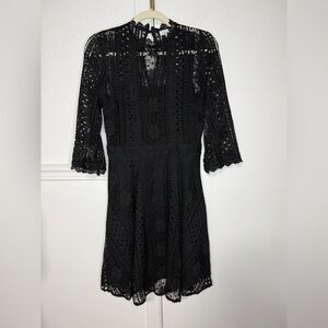 Lucy Paris Black Lace Long Sleeve Knee Length dress size S